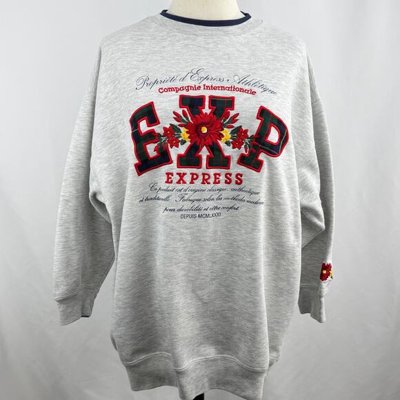 Express Tops - Vintage Express Athletique Floral Embroidered Sweatshirt Gray Crewneck XS‎